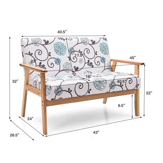 Compact Upholstered Loveseat with Floral Pattern and Wooden Frame