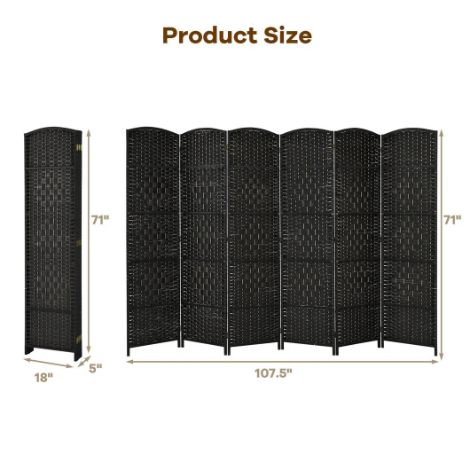 6.5 Ft Tall 6-Panel Folding Room Divider Screen