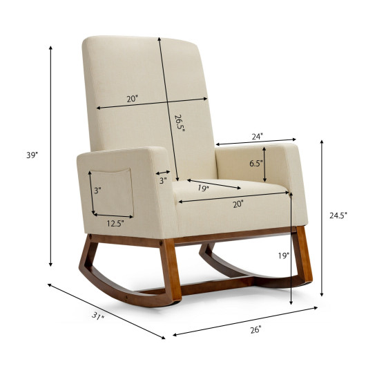 Rocking Upholstered Lounge Armchair with High Back and Side Pocket - Image 5