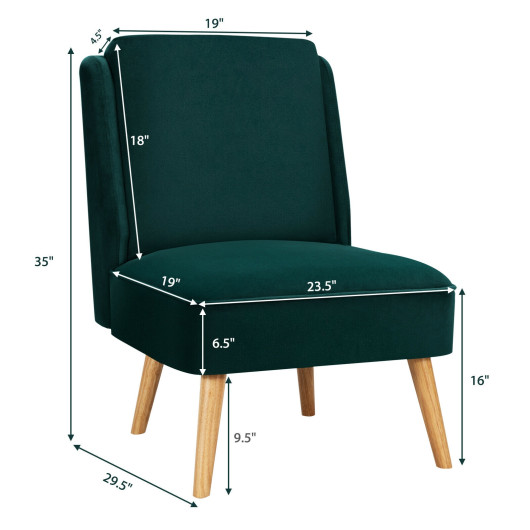 Velvet Armless Accent Chair with Rubber Wood Legs - Image 4