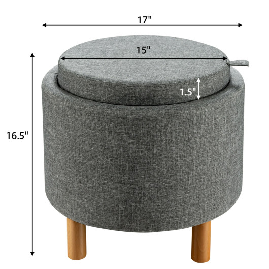 Round Fabric Storage Ottoman with Tray and Non-Slip Pads
