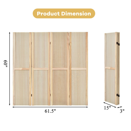 Foldable 5 ft Pegboard Room Divider Privacy Screen (4 Panels)