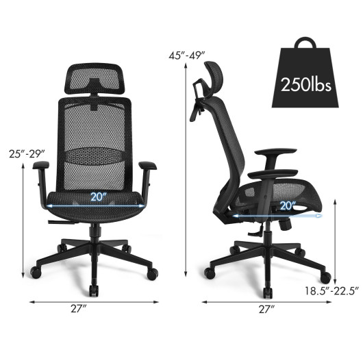 Height Adjustable Ergonomic Mesh Office Chair with Lumbar Support