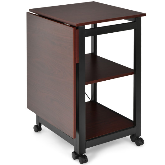 Folding Computer Desk with Storage Shelves and Lockable Wheels