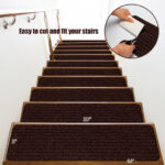 Non-Slip Washable Stair Treads Polyester Carpet Brown (Set of 15)