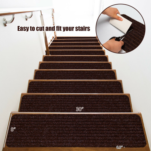 Non-Slip Washable Stair Treads Polyester Carpet Brown (Set of 15) - Image 4