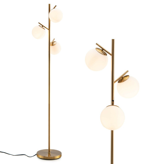 Golden 3-Globe Floor Lamp with Weighted Base and Foot Switch