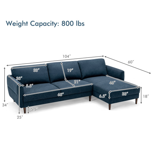 L Shaped Sectional Sofa with Chaise Lounge and Wood Legs
