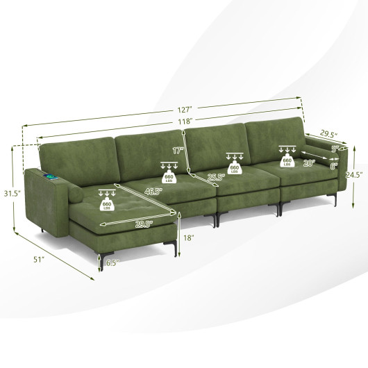 Modular L Shaped Sectional Sofa with Storage and USB Ports