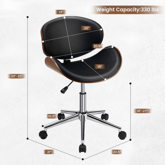 Mid-Century Adjustable Black Leather Office Chair with Swivel Base