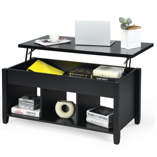 Lift Top Coffee Table with Hidden Storage and Open Shelves - Image 4
