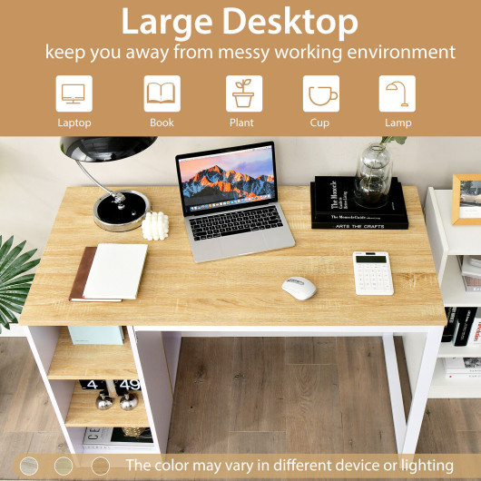 Rustic Brown Computer Desk with Shelves and Metal Frame - Image 3