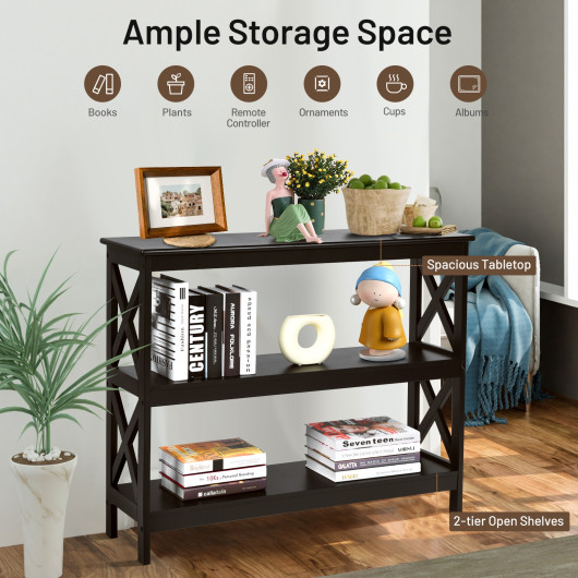Rustic X-Design 3-Tier Console Table with Open Shelf