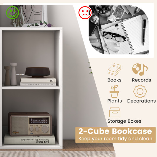 White 2 Cube Bookshelf with Back Guardrail for Living Room