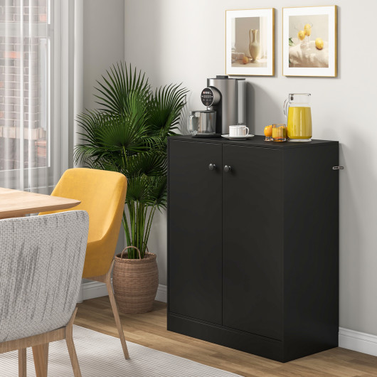 Modern Black 2-Door Storage Cabinet with Open Shelving