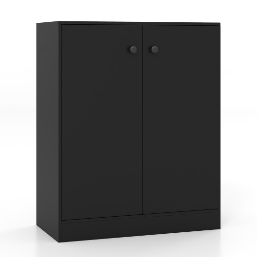 Modern Black 2-Door Storage Cabinet with Open Shelving