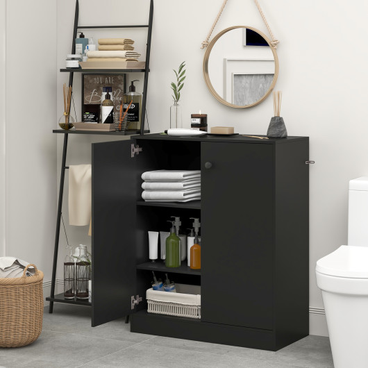 Modern Black 2-Door Storage Cabinet with Open Shelving