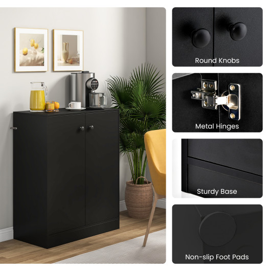 Modern Black 2-Door Storage Cabinet with Open Shelving