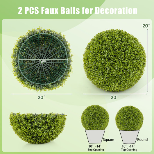 Artificial Sun-Protective Boxwood Topiary Balls for Indoor Outdoor Use (Set of 2)