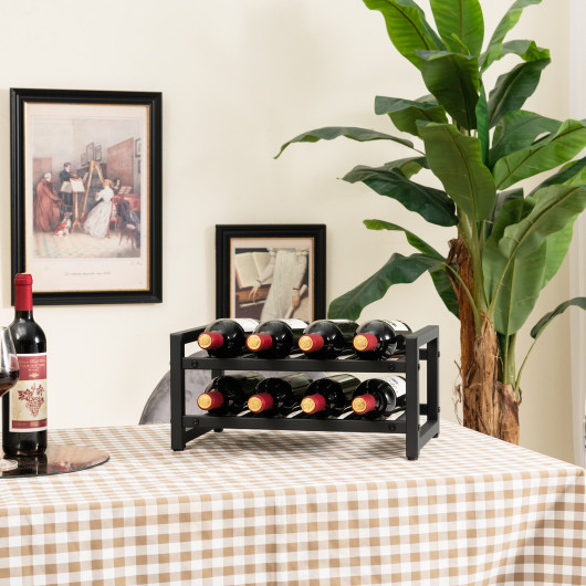 2-Tier Metal Wine Rack with Adjustable Foot Pads (8 Bottles)