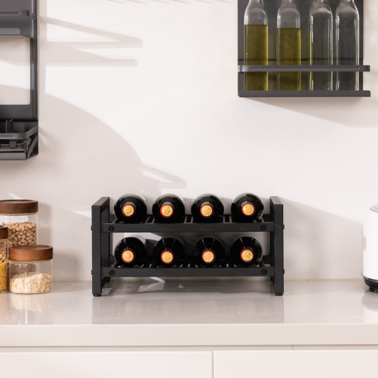 2-Tier Metal Wine Rack with Adjustable Foot Pads (8 Bottles) - Image 2