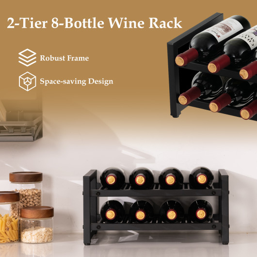 2-Tier Metal Wine Rack with Adjustable Foot Pads (8 Bottles) - Image 7