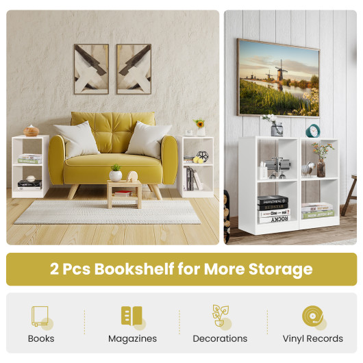 Space-Saving 2-Tier Bookcase Set with Anti-Tip Design (Set of 2)
