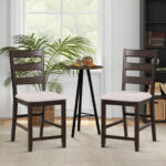 Counter Height Bar Stools with Padded Seat and Wood Legs (Set of 2)