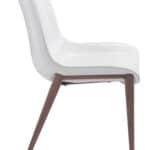 White Faux Leather Dining Chair with Walnut Legs (Set of 2)