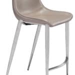 Brown Faux Leather Counter Stool with Stainless Steel Legs (Set of 2)