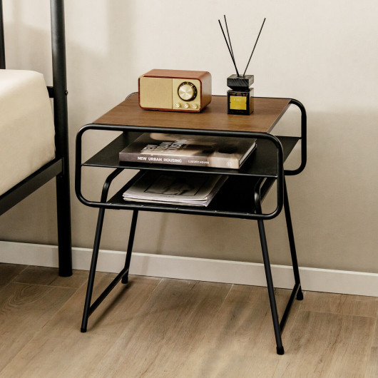 Modern 3-Tier Side Table with Storage Shelves Coffee