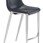 Black Faux Leather Counter Stool with Stainless Steel Legs (Set of 2)