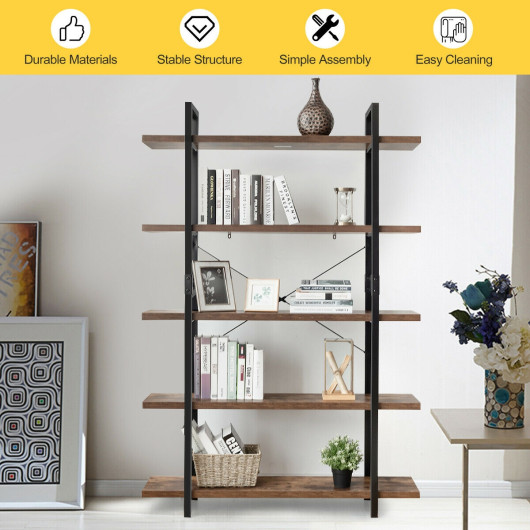 Industrial 3/5-Tier Bookcase with Metal Frame and Open Shelves - Image 6