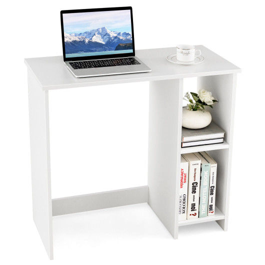Compact White Home Office Desk with 2 Shelves