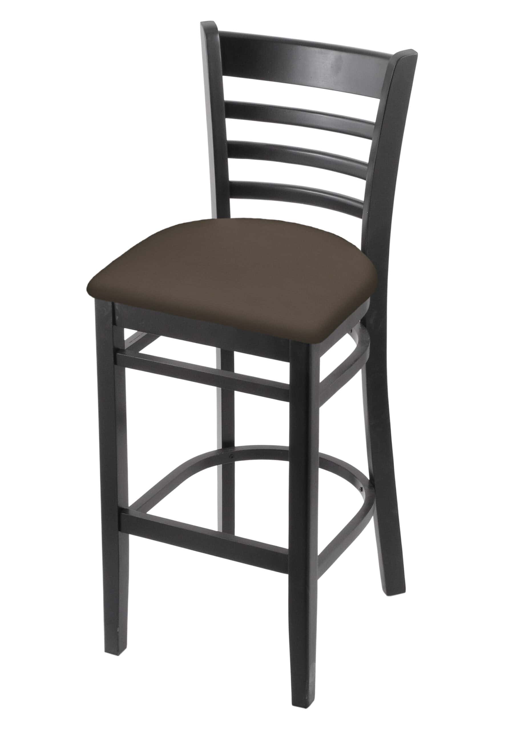hampton 30-inch wood bar stool with black finish, canter earth wood seat, and ladder back