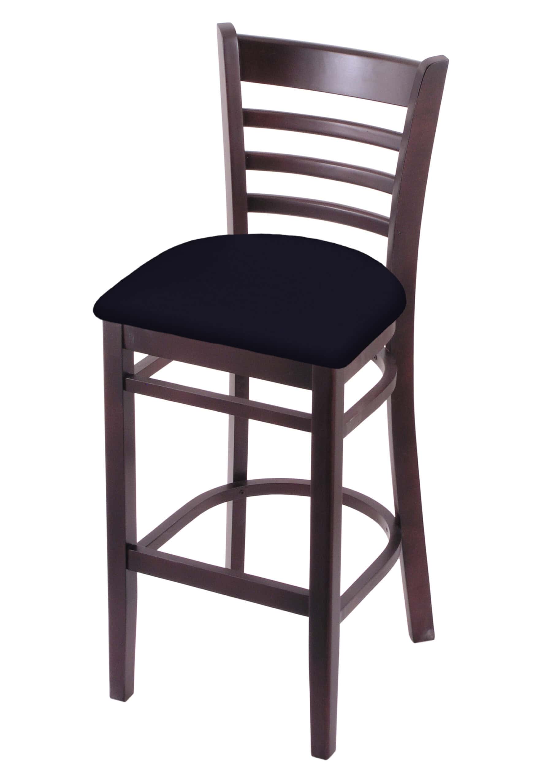 hampton 30-inch wood bar stool with dark cherry finish, canter twilight wood seat, and ladder back