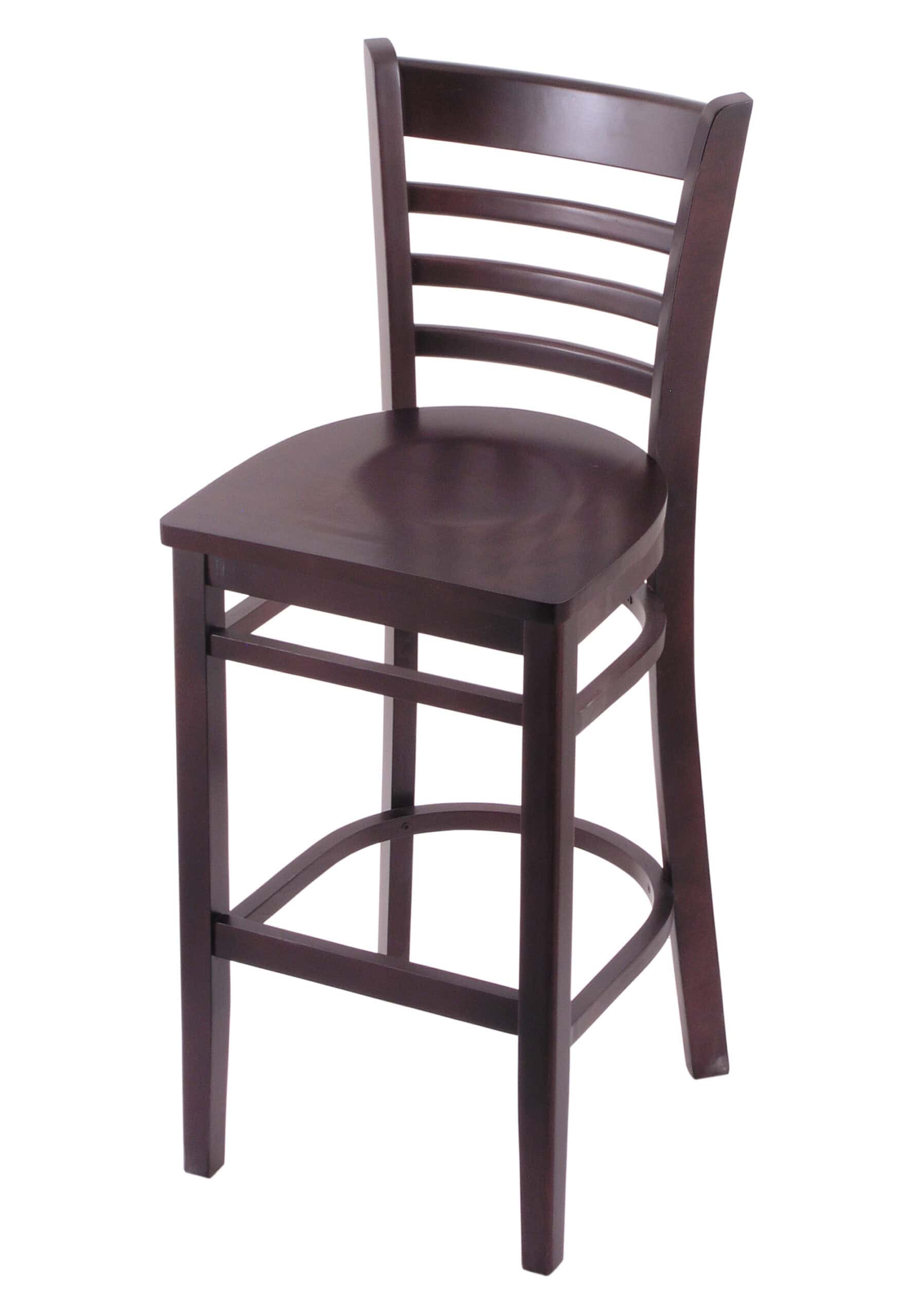 hampton 30-inch wood bar stool with dark cherry finish, dark cherry wood seat, and ladder back