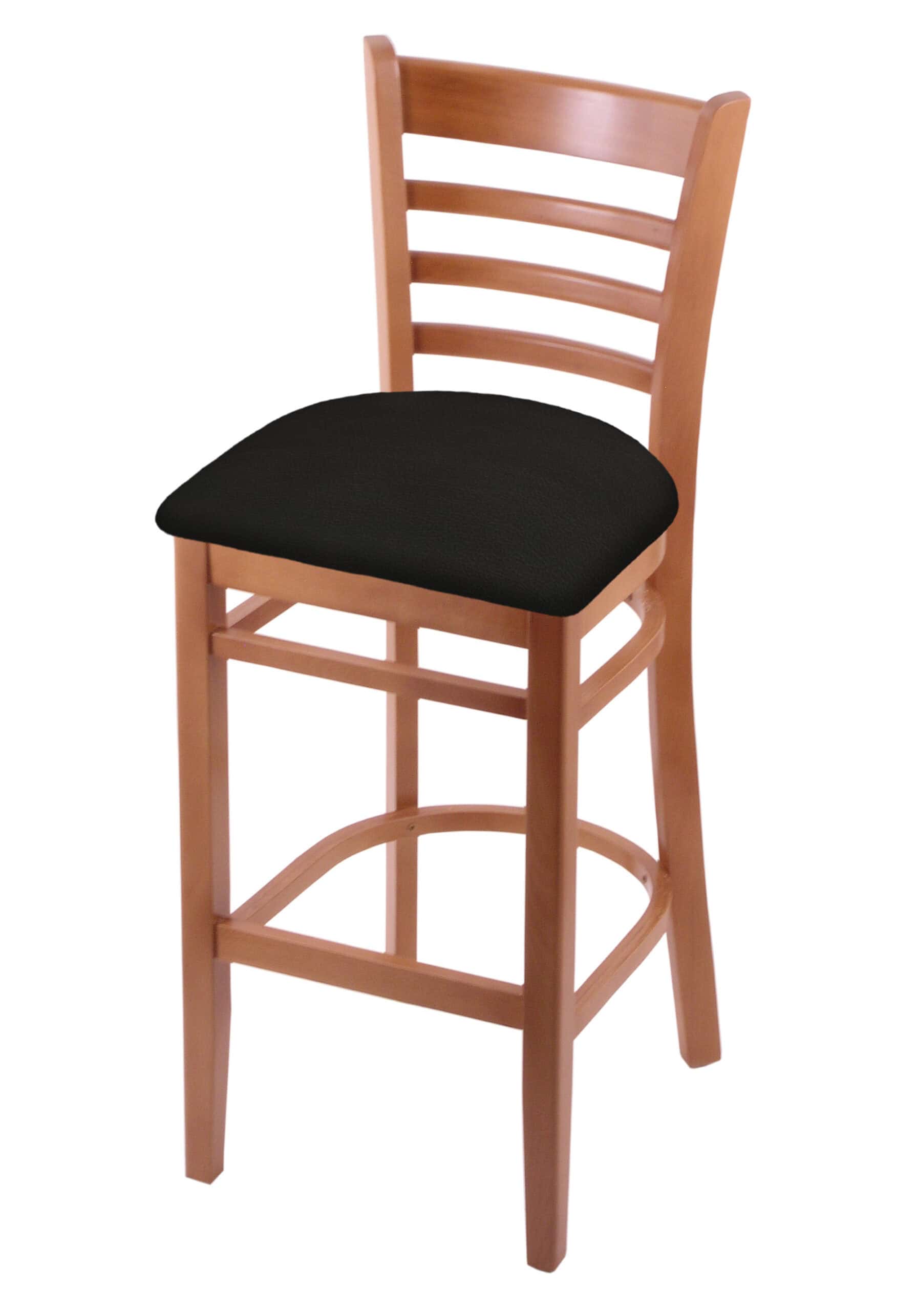 hampton 30-inch wood bar stool with medium finish, canter espresso wood seat, and ladder back