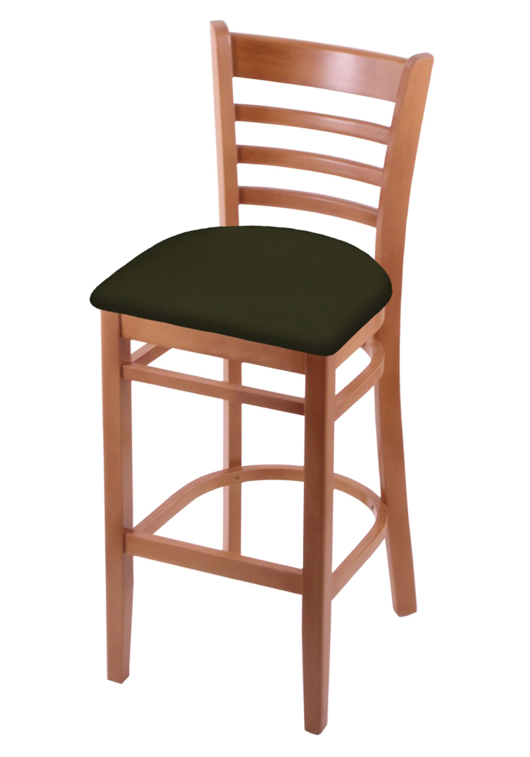 hampton 30-inch wood bar stool with medium finish, canter pine wood seat, and ladder back