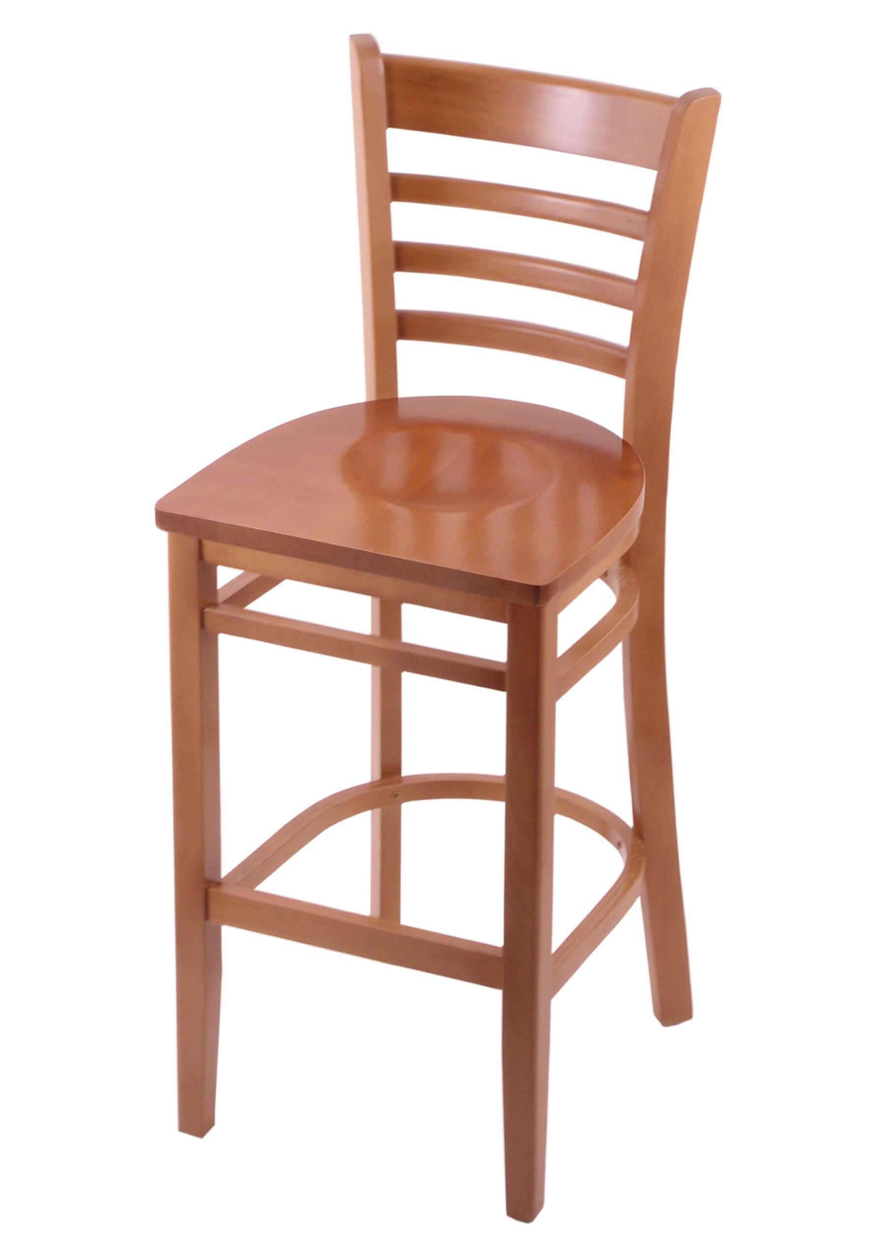 hampton 30-inch wood bar stool with medium finish, medium wood seat, and ladder back