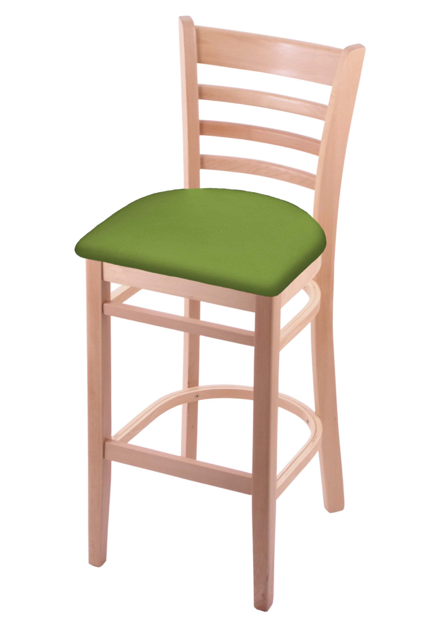 hampton 30-inch wood bar stool with natural finish, canter kiwi green wood seat, and ladder back
