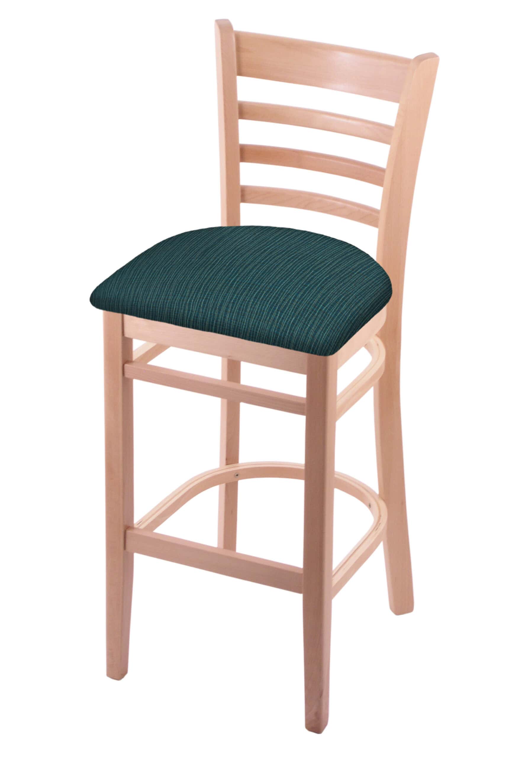 hampton 30-inch wood bar stool with natural finish, graph tidal wood seat, and ladder back