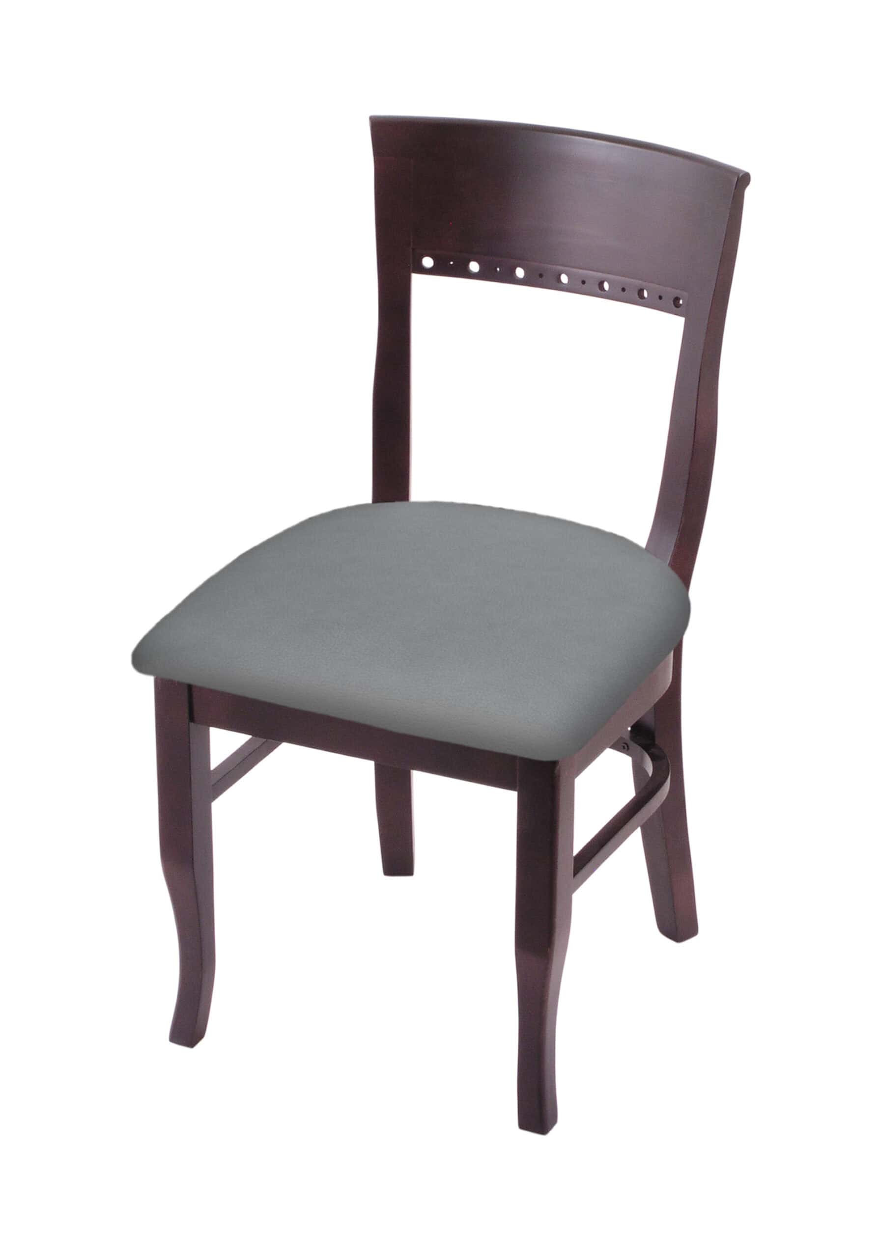 hampton 18-inch wood chair with dark cherry finish, canter folkstone grey wood seat, and curved decorative back