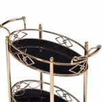 Gold and Black Oval Rolling Bar Cart with Glass Top