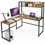 Space-Saving L-Shaped Corner Desk with Hutch and Footrest Bars