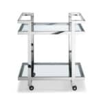 Glass Bar Cart with Stainless Steel Base and Castors