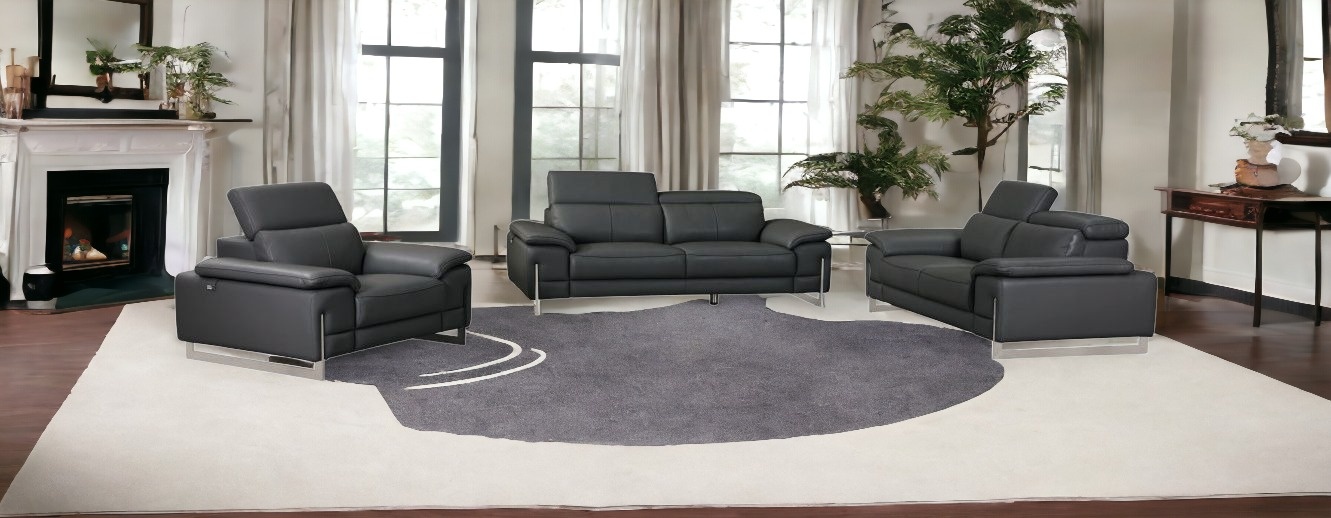 Italian Leather Dark Gray 3-Piece Seating Set for Six - Image 2