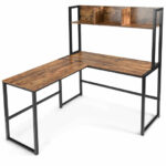 Space-Saving L-Shaped Corner Desk with Hutch and Footrest Bars