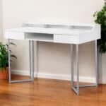 White and Silver Writing Desk With Two Drawers 22-Inch