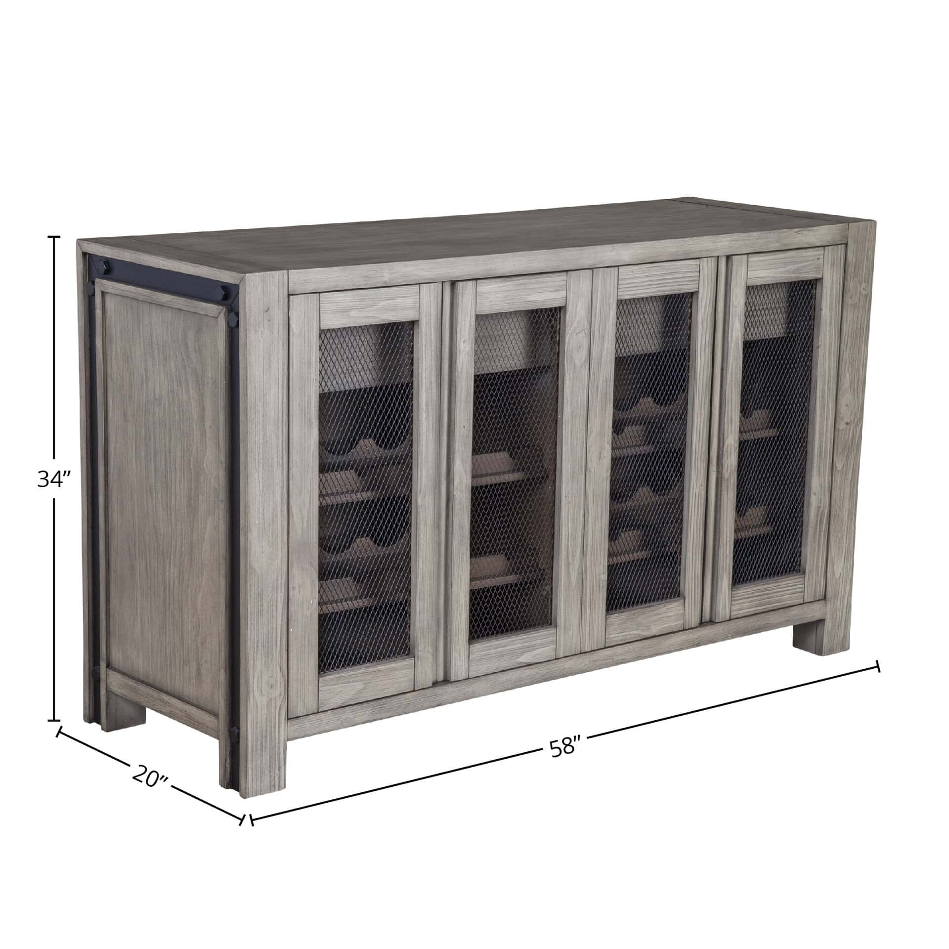 Grey and Black Industrial Rustic Pine Sideboard with Wine Storage